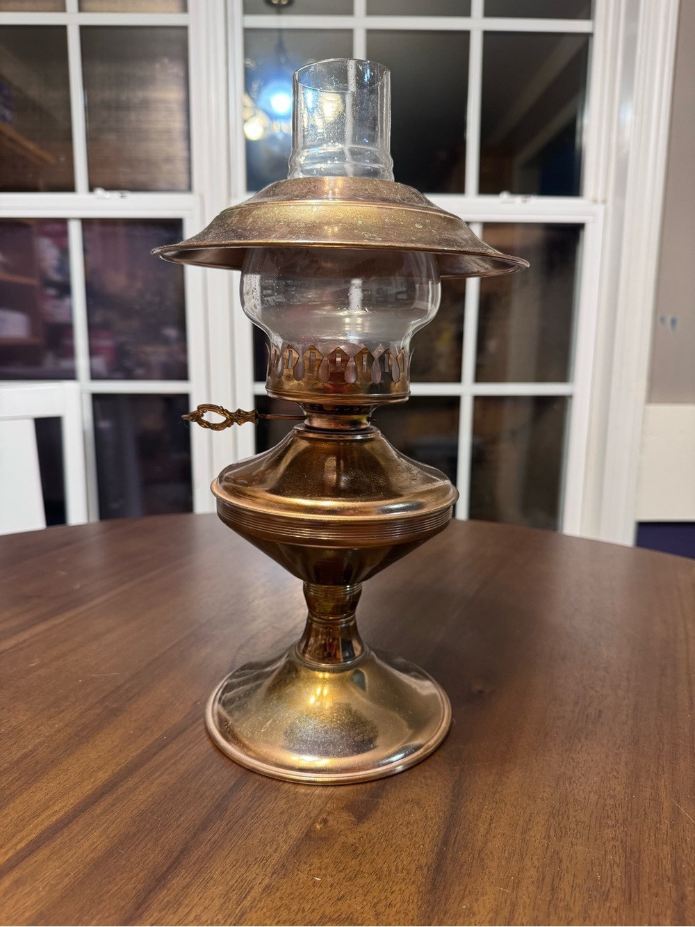 Vintage Brass Kerosene Oil Lamp Glass Chimney Reflector Shade Table Lamp-0206w